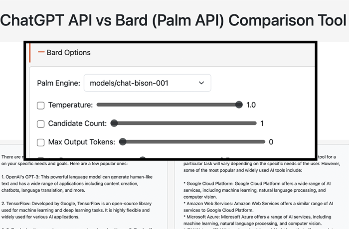 ChatGPT API vs Palm API Tool